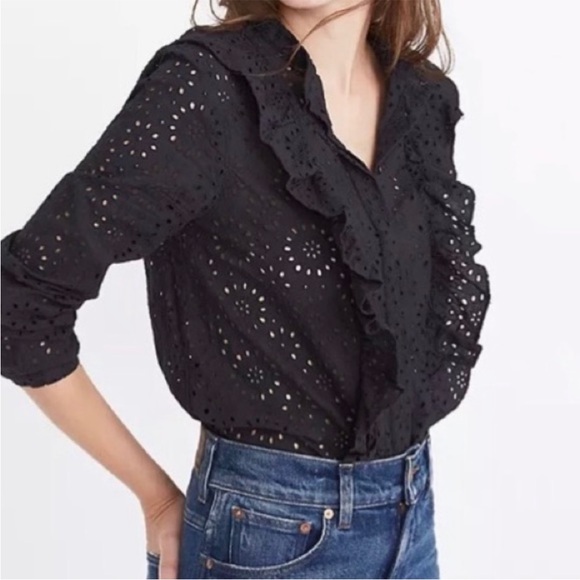 Madewell Tops - Madewell Eyelet Ruffle Front Blouse medium